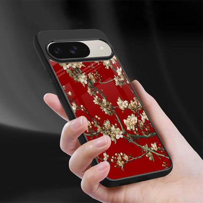 Scarlet Petals sleek google pixel 9 cover with tempered glass back and TPU edges