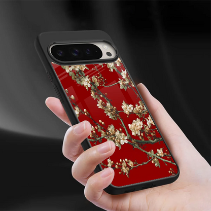 Scarlet Petals sleek google pixel 9 pro xl cover with tempered glass back and TPU edges