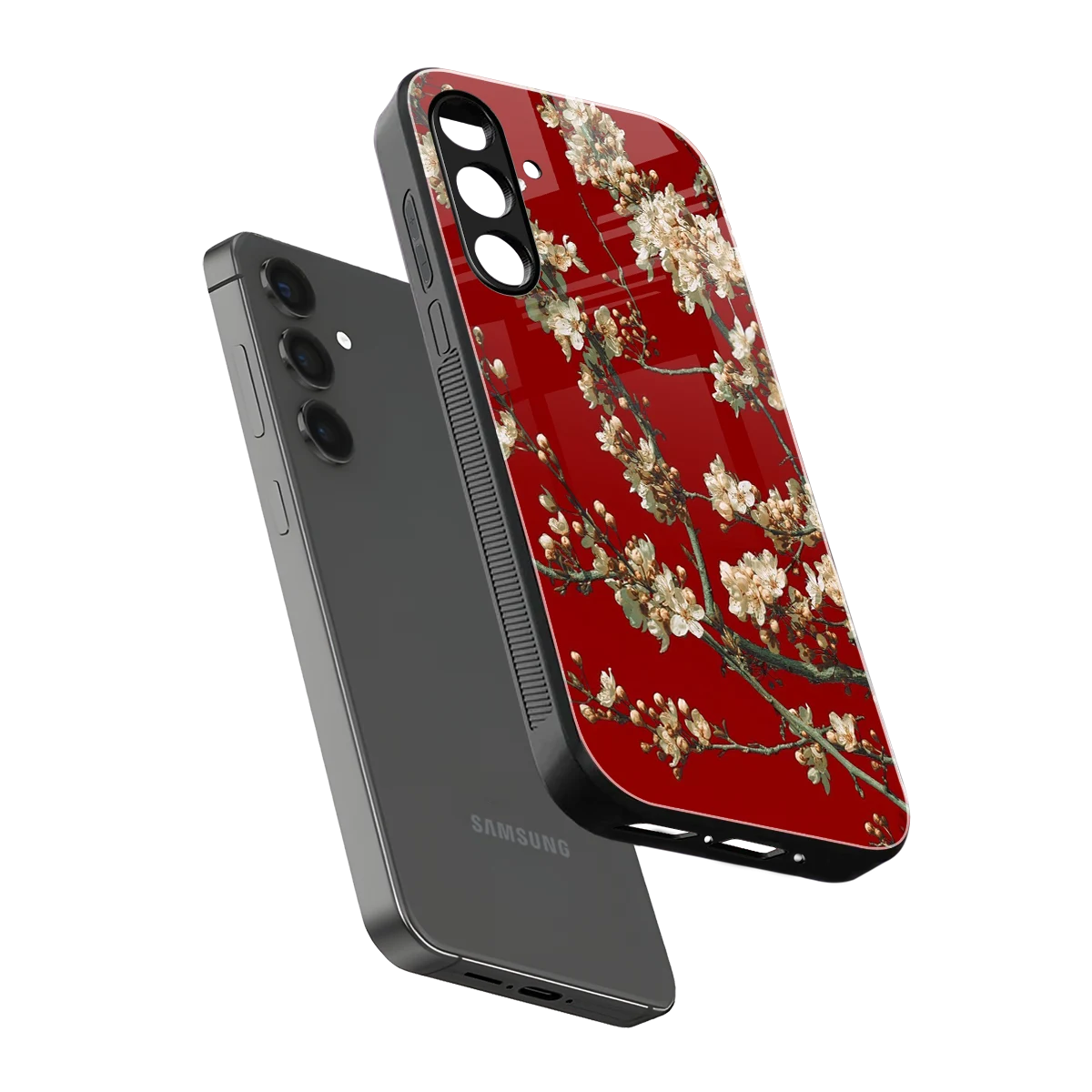 Scarlet Petals sleek samsung galaxy a55 5g cover with tempered glass back and TPU edges