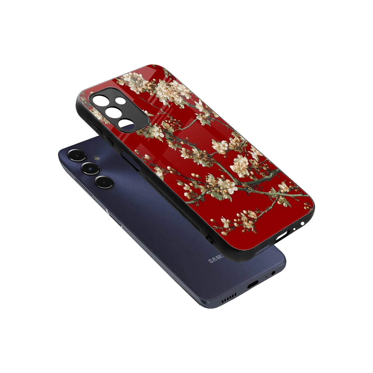 Scarlet Petals sleek samsung galaxy m14 5g cover with tempered glass back and TPU edges