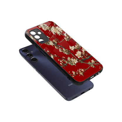 Scarlet Petals sleek samsung galaxy m14 5g cover with tempered glass back and TPU edges