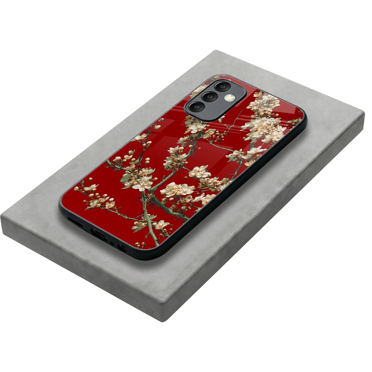 Scarlet Petals stylish phone case for samsung galaxy m14 5g | glossy glass and slim fit