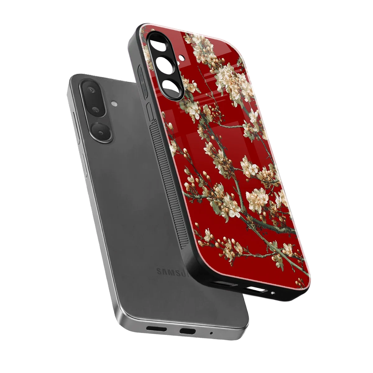 Scarlet Petals sleek samsung galaxy m36 5g cover with tempered glass back and TPU edges