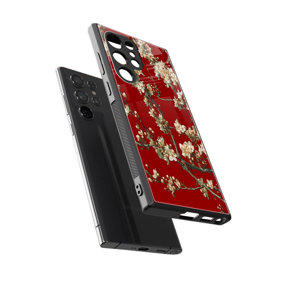 Scarlet Petals sleek samsung galaxy s23 ultra cover with tempered glass back and TPU edges