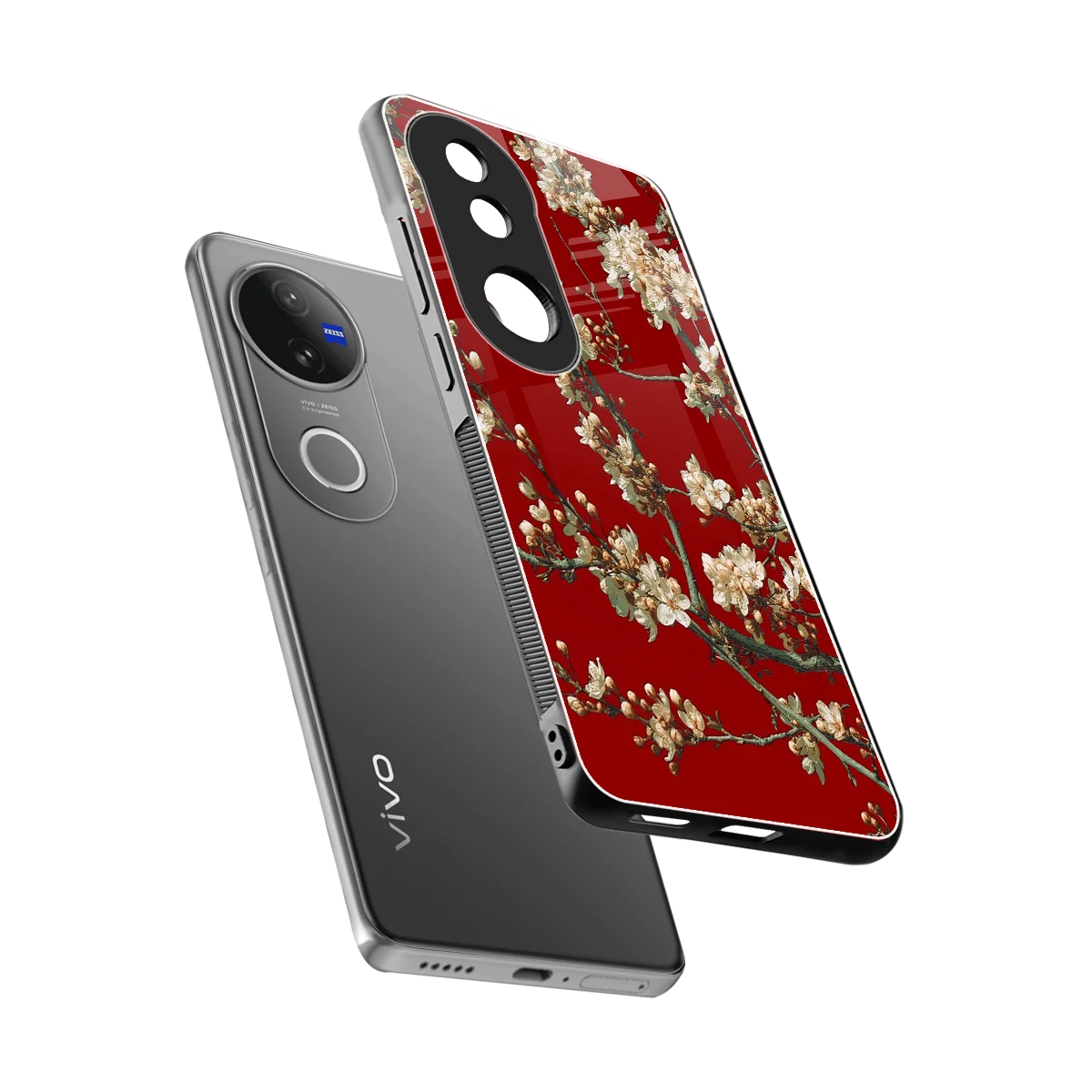 Scarlet Petals sleek vivo v50 cover with tempered glass back and TPU edges