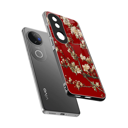 Scarlet Petals sleek vivo v50 cover with tempered glass back and TPU edges