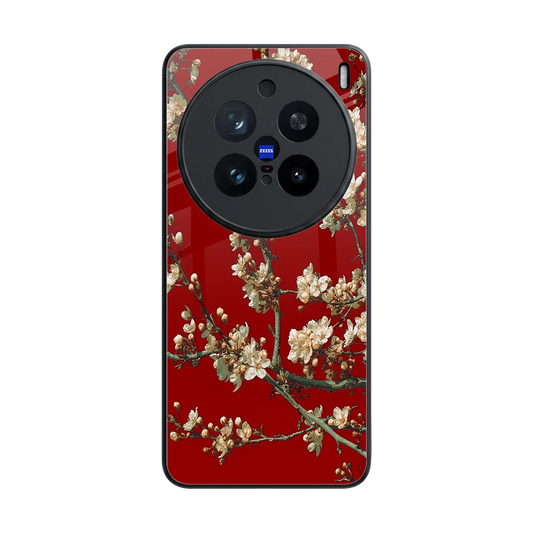 Scarlet Petals back phone cover | glass case for vivo x200 pro