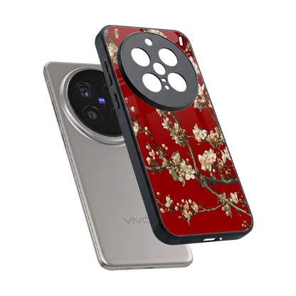 Scarlet Petals sleek vivo x200 pro cover with tempered glass back and TPU edges