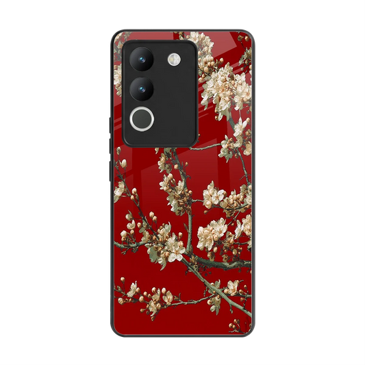 Scarlet Petals back phone cover | glass case for vivo y200 5g
