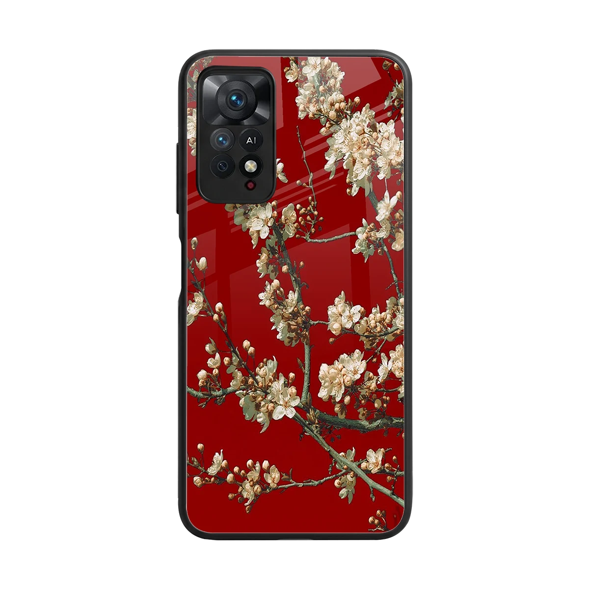 Scarlet Petals back phone cover | glass case for redmi note 11 pro
