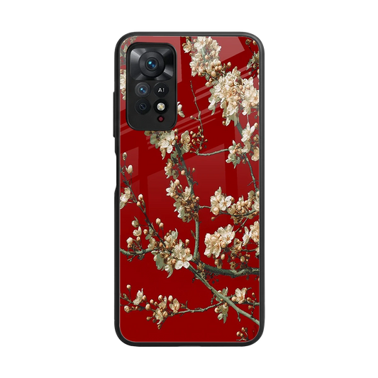 Scarlet Petals back phone cover | glass case for redmi note 11 pro