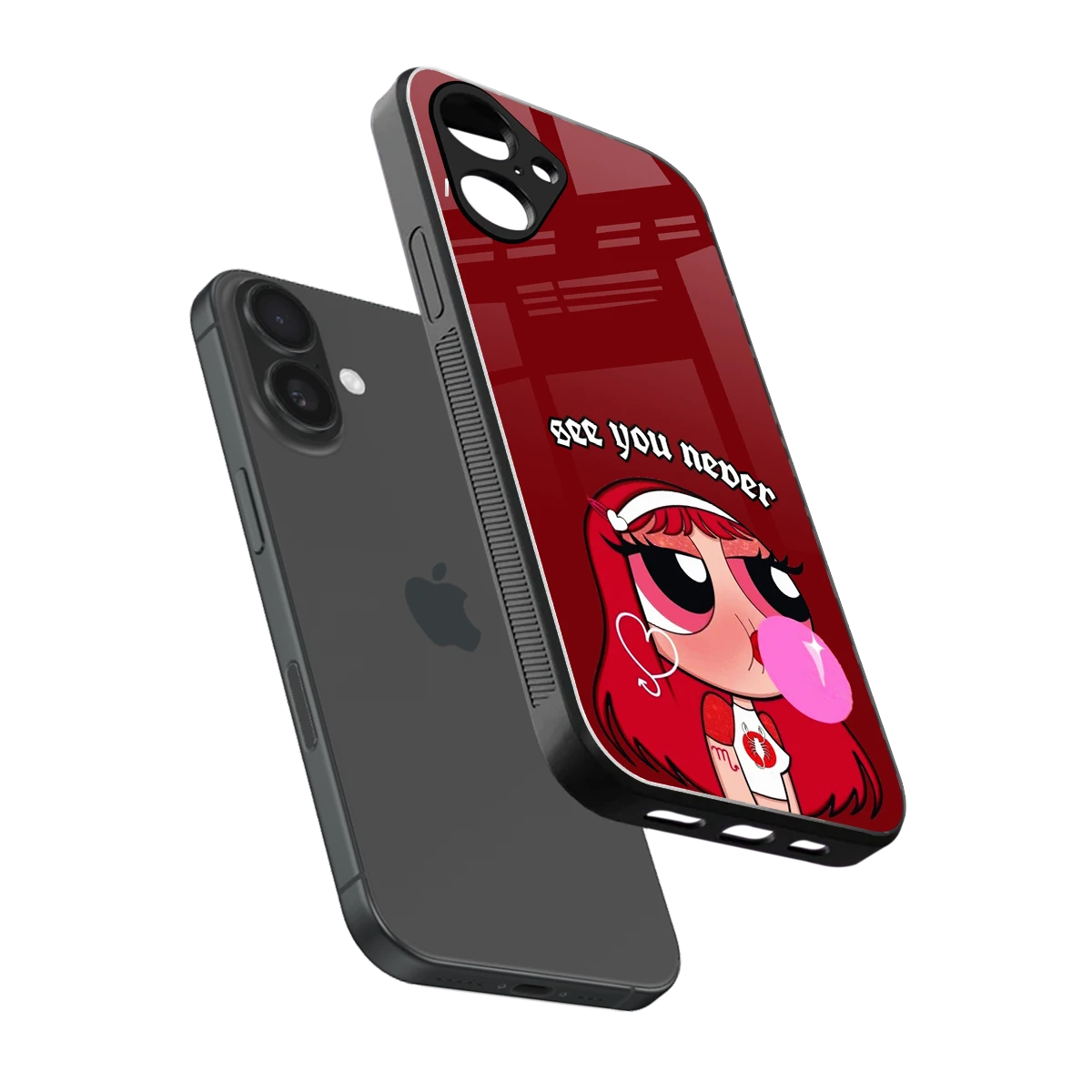 See You Never sleek iPhone 16 cover with tempered glass back and TPU edges