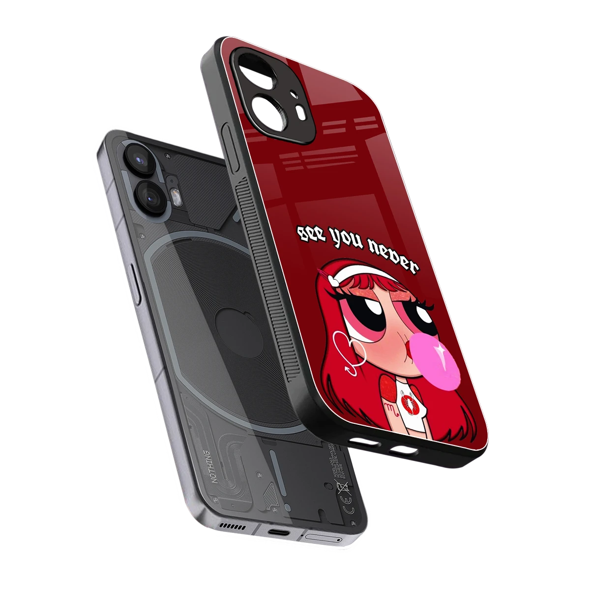 See You Never sleek nothing phone 2 cover with tempered glass back and TPU edges