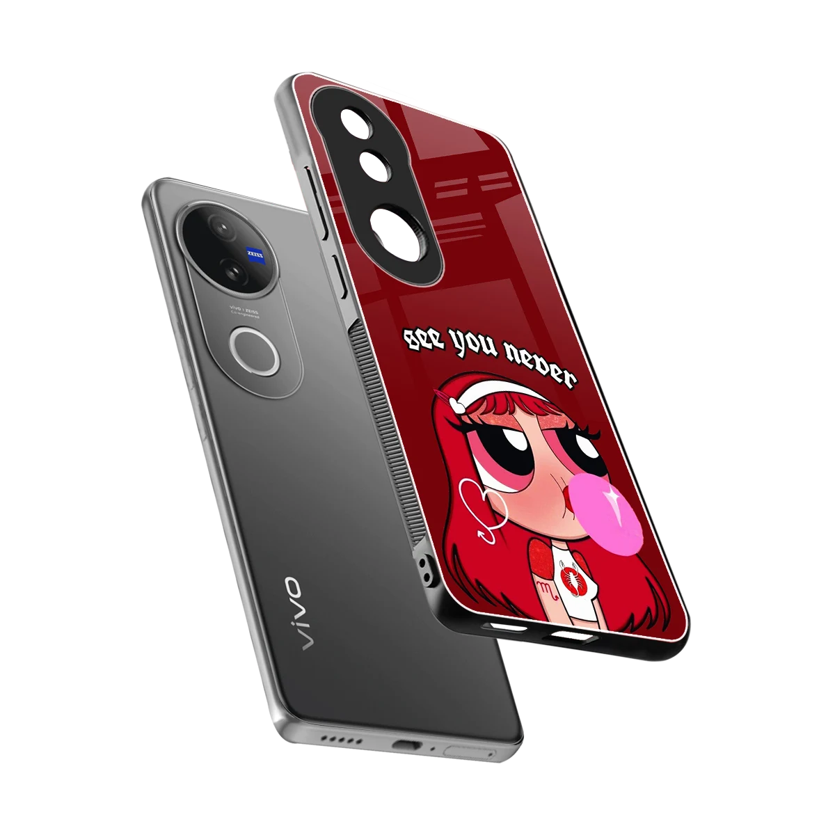 See You Never sleek vivo v50 cover with tempered glass back and TPU edges