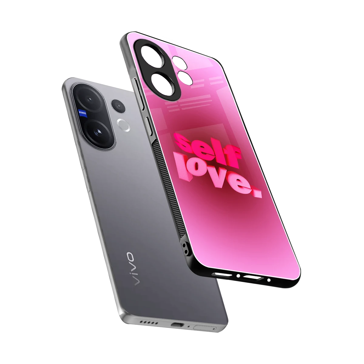 Self Love Aesthetic sleek vivo v60 cover with tempered glass back and TPU edges