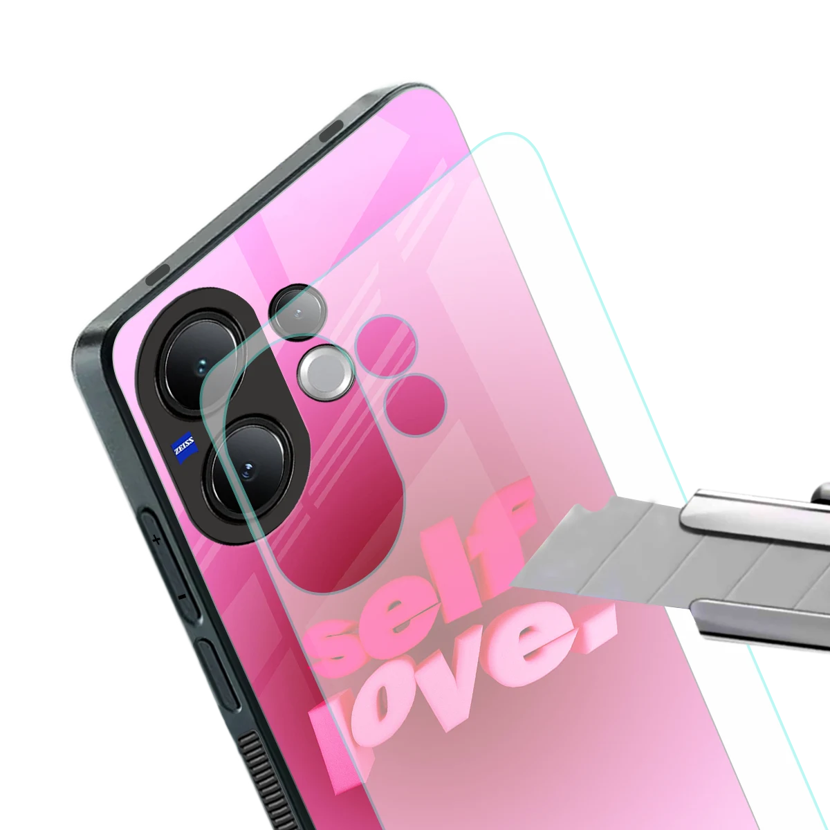 Self Love Aesthetic stylish phone case for vivo v60 | glossy glass and slim fit