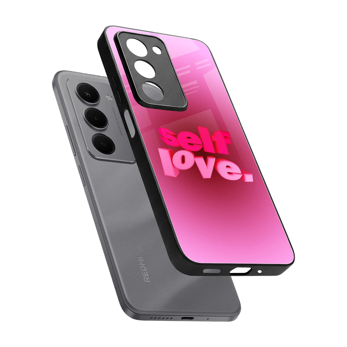 Self Love Aesthetic sleek redmi 15 5g cover with tempered glass back and TPU edges