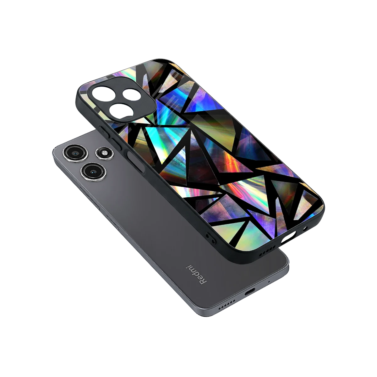 Shattered Luxe sleek redmi 12 5g cover with tempered glass back and TPU edges