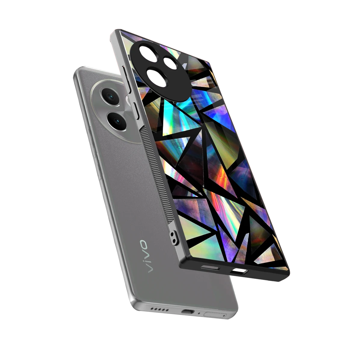 Shattered Luxe sleek vivo v30e cover with tempered glass back and TPU edges