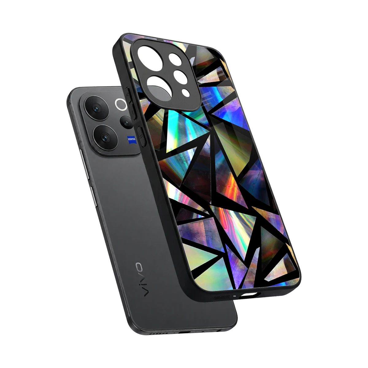 Shattered Luxe sleek vivo v70 elite cover with tempered glass back and TPU edges