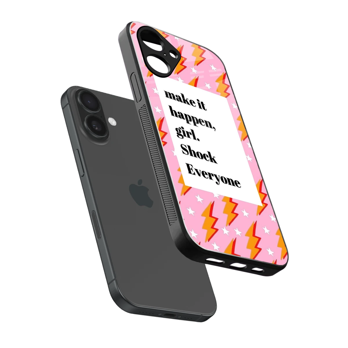 Shock Everyone sleek iPhone 16 cover with tempered glass back and TPU edges