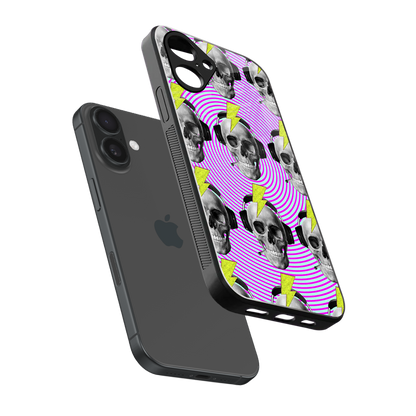 Skull Trip sleek iPhone 16 cover with tempered glass back and TPU edges