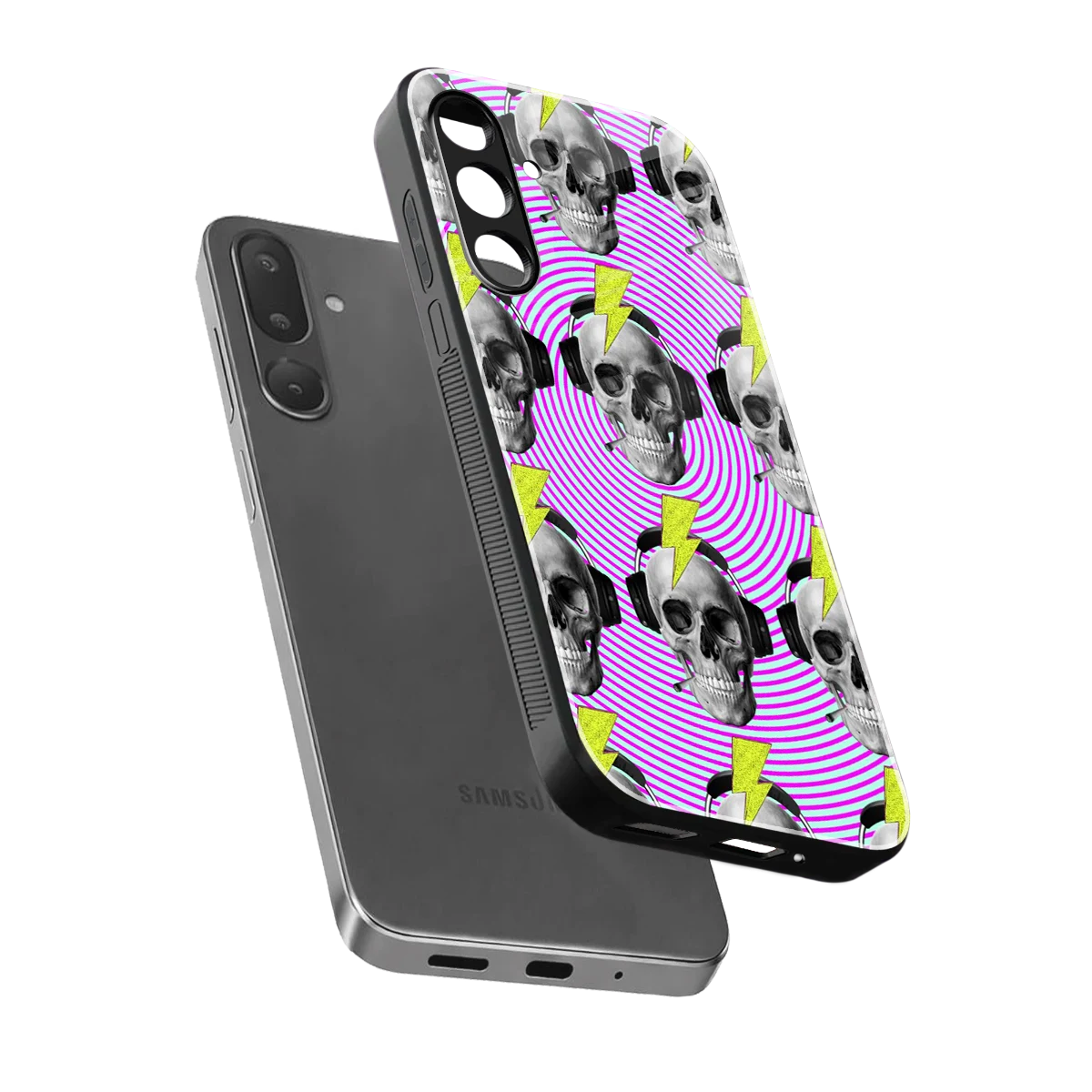 Skull Trip sleek samsung galaxy m56 5g cover with tempered glass back and TPU edges
