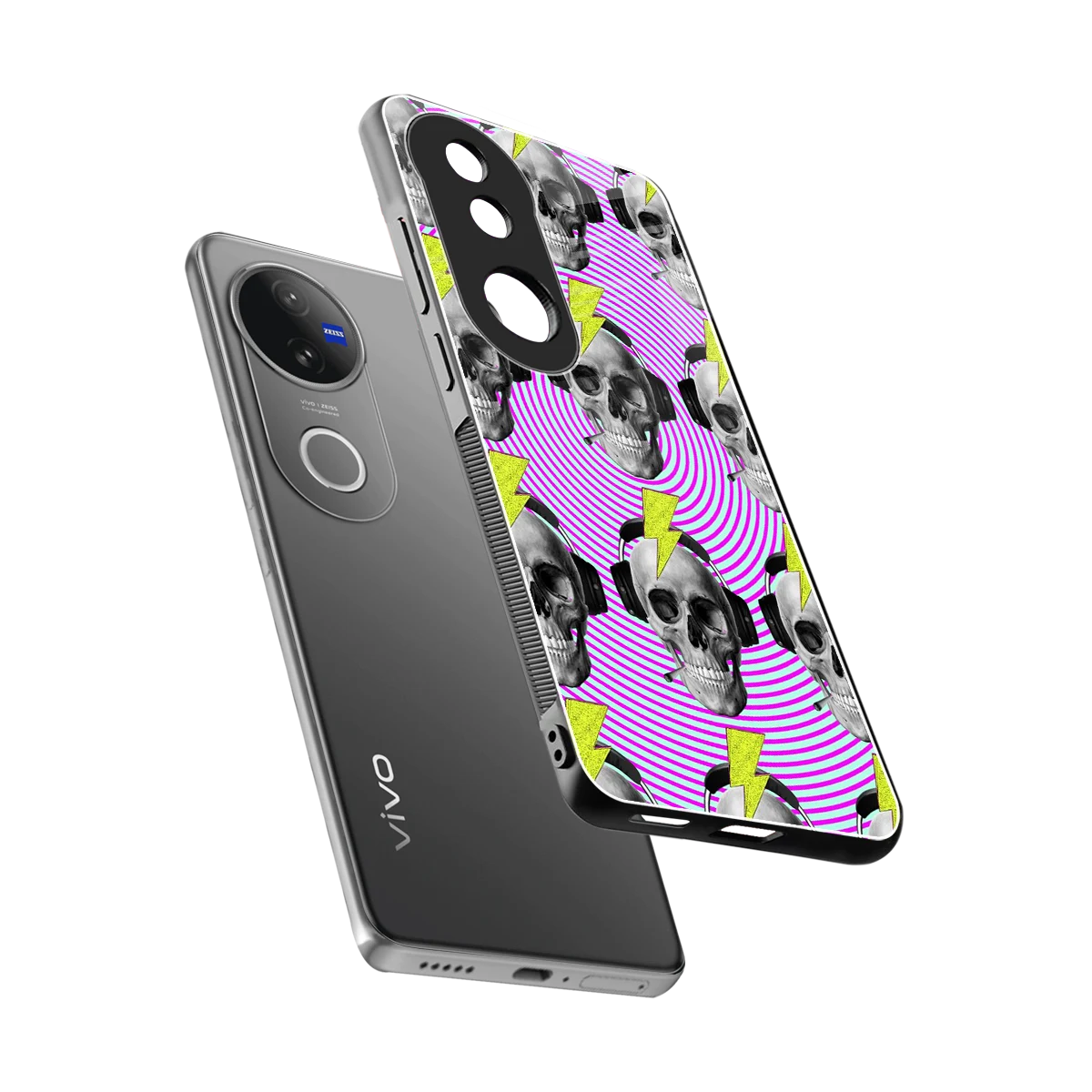 Skull Trip sleek vivo v50 cover with tempered glass back and TPU edges