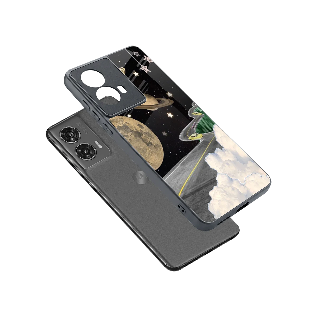 Skyline Galaxy sleek motorola edge 50 fusion cover with tempered glass back and TPU edges
