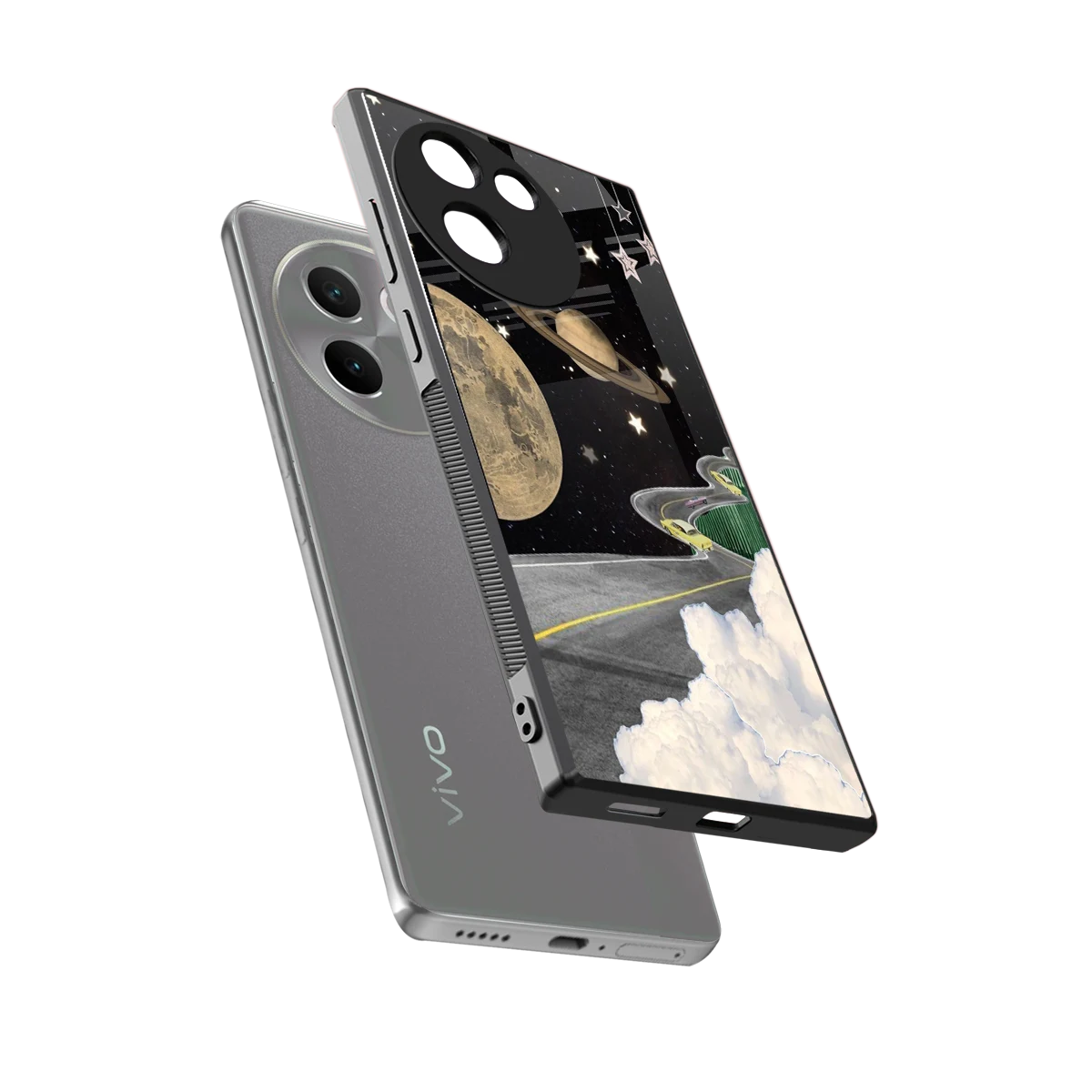 Skyline Galaxy sleek vivo v30e cover with tempered glass back and TPU edges