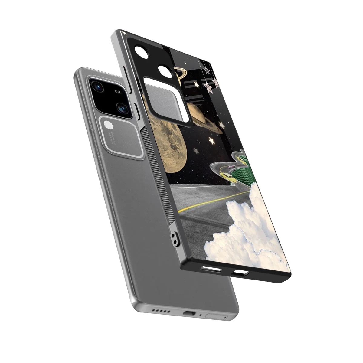 Skyline Galaxy sleek vivo v30 cover with tempered glass back and TPU edges