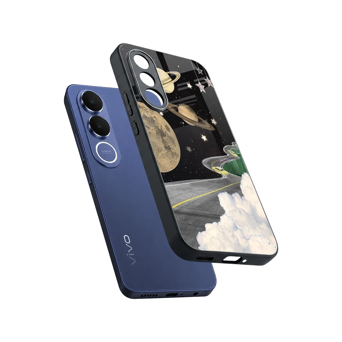 Skyline Galaxy sleek vivo v70 fe cover with tempered glass back and TPU edges