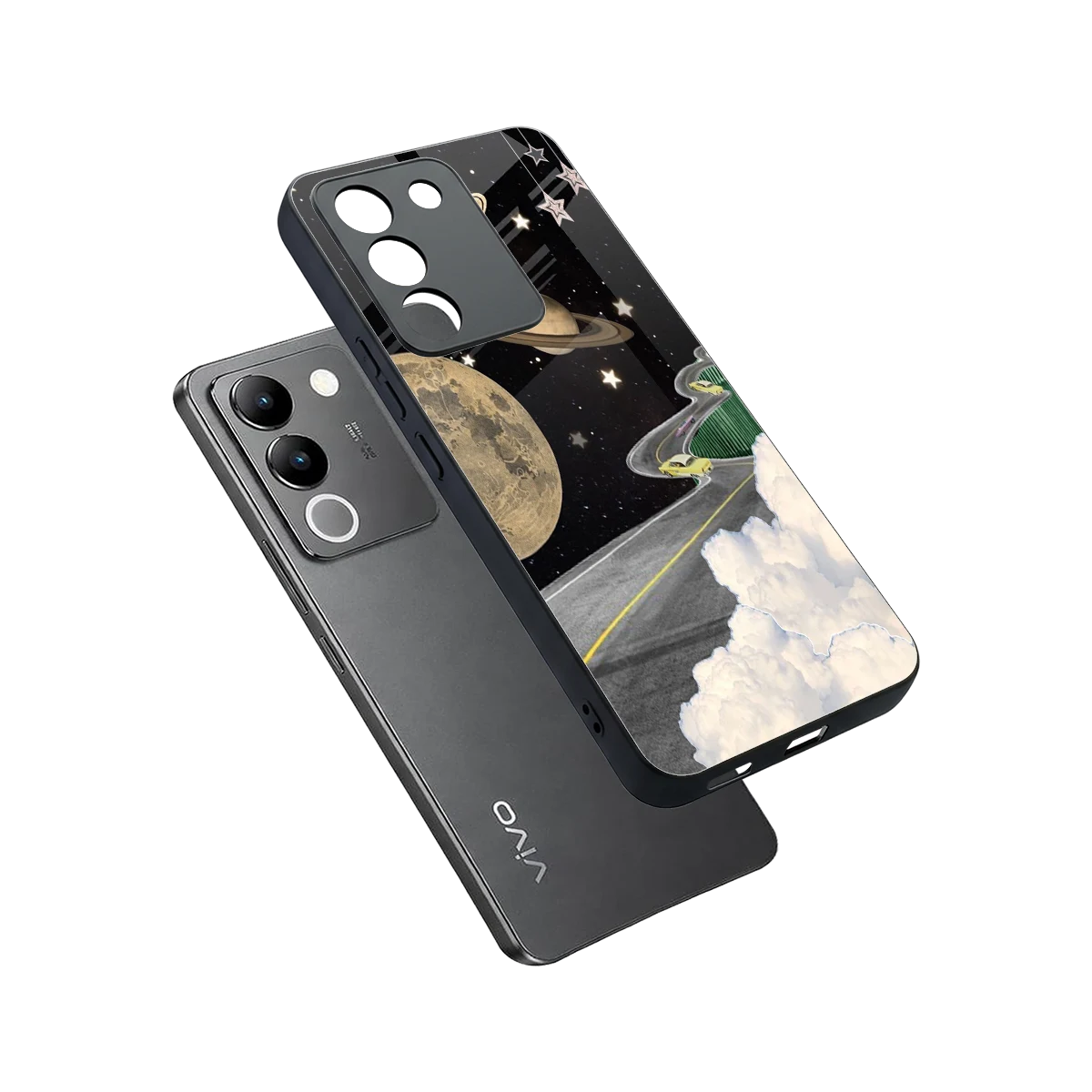Skyline Galaxy sleek vivo y200 5g cover with tempered glass back and TPU edges