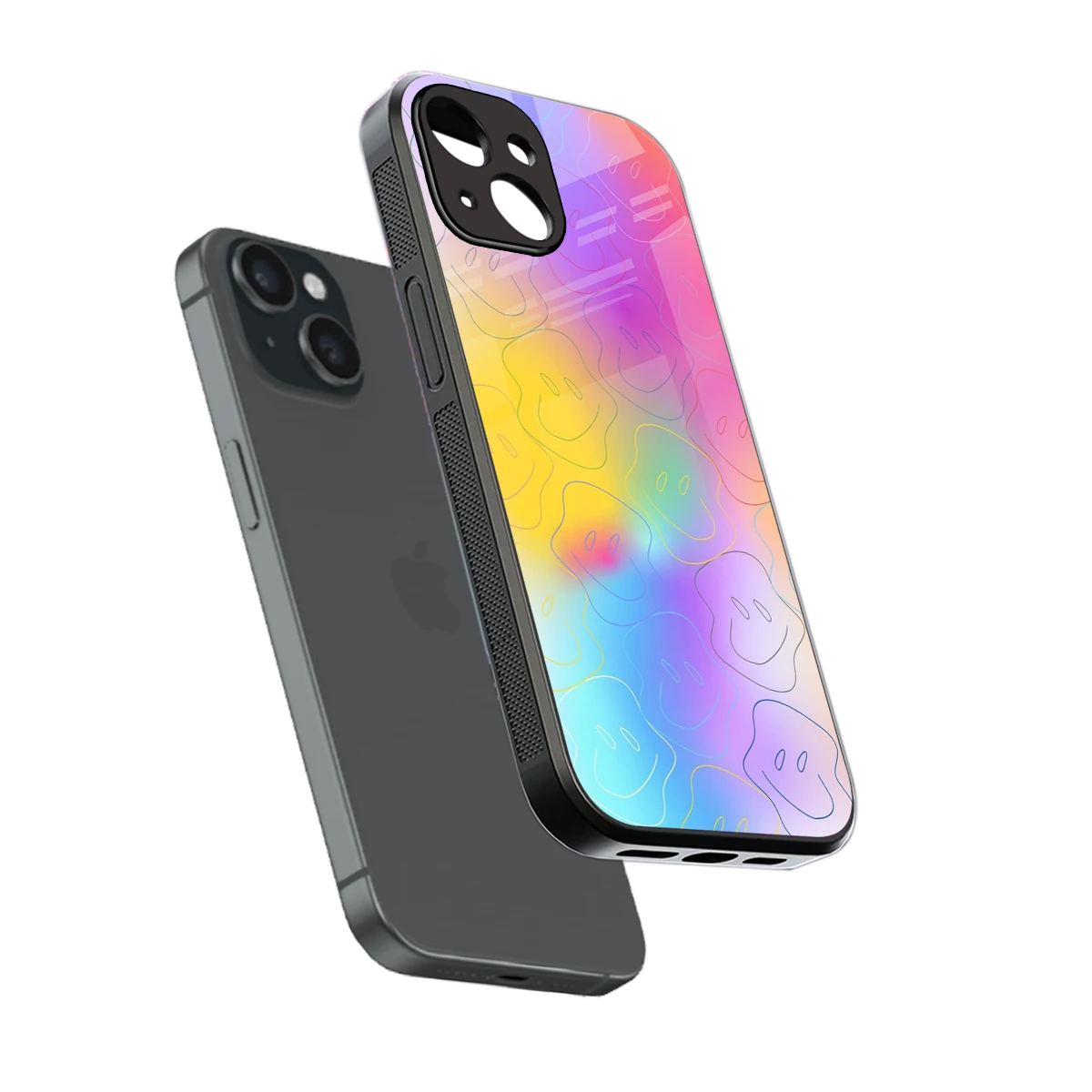 Smiley Colorburst sleek iphone 14 cover with tempered glass back and TPU edges