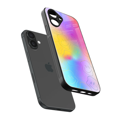 Smiley Colorburst sleek iPhone 16 cover with tempered glass back and TPU edges
