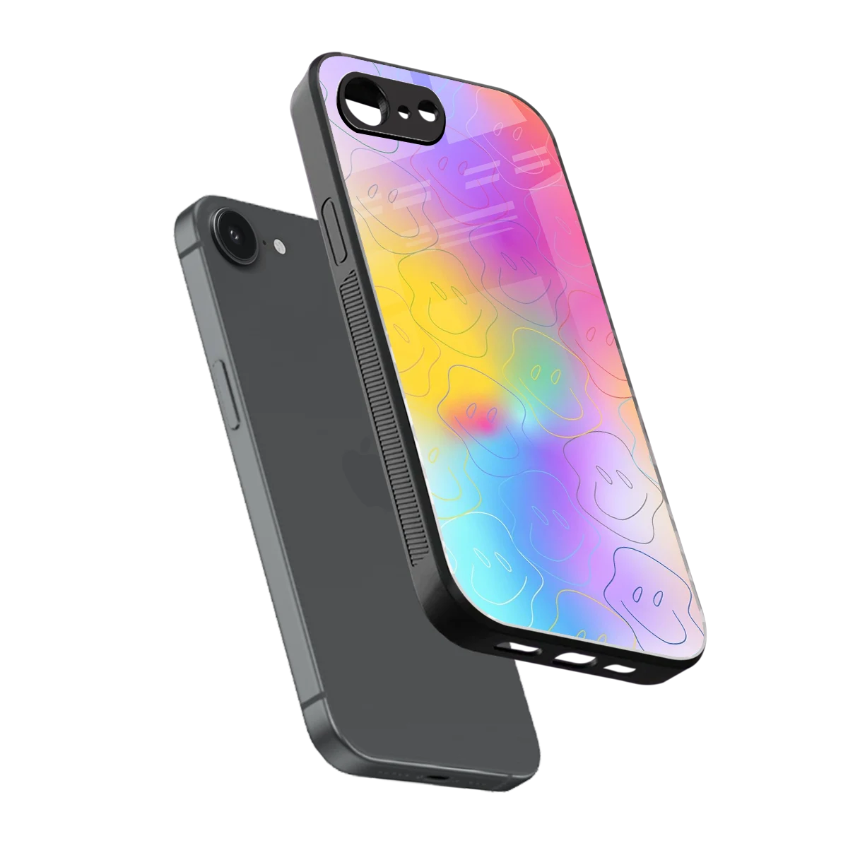 Smiley Colorburst sleek iphone 17e cover with tempered glass back and TPU edges