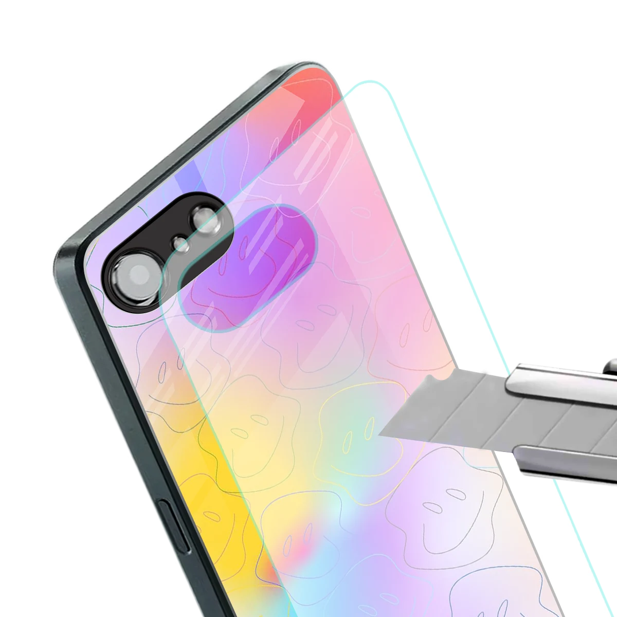 Smiley Colorburst stylish phone case for iphone 17e | glossy glass and slim fit