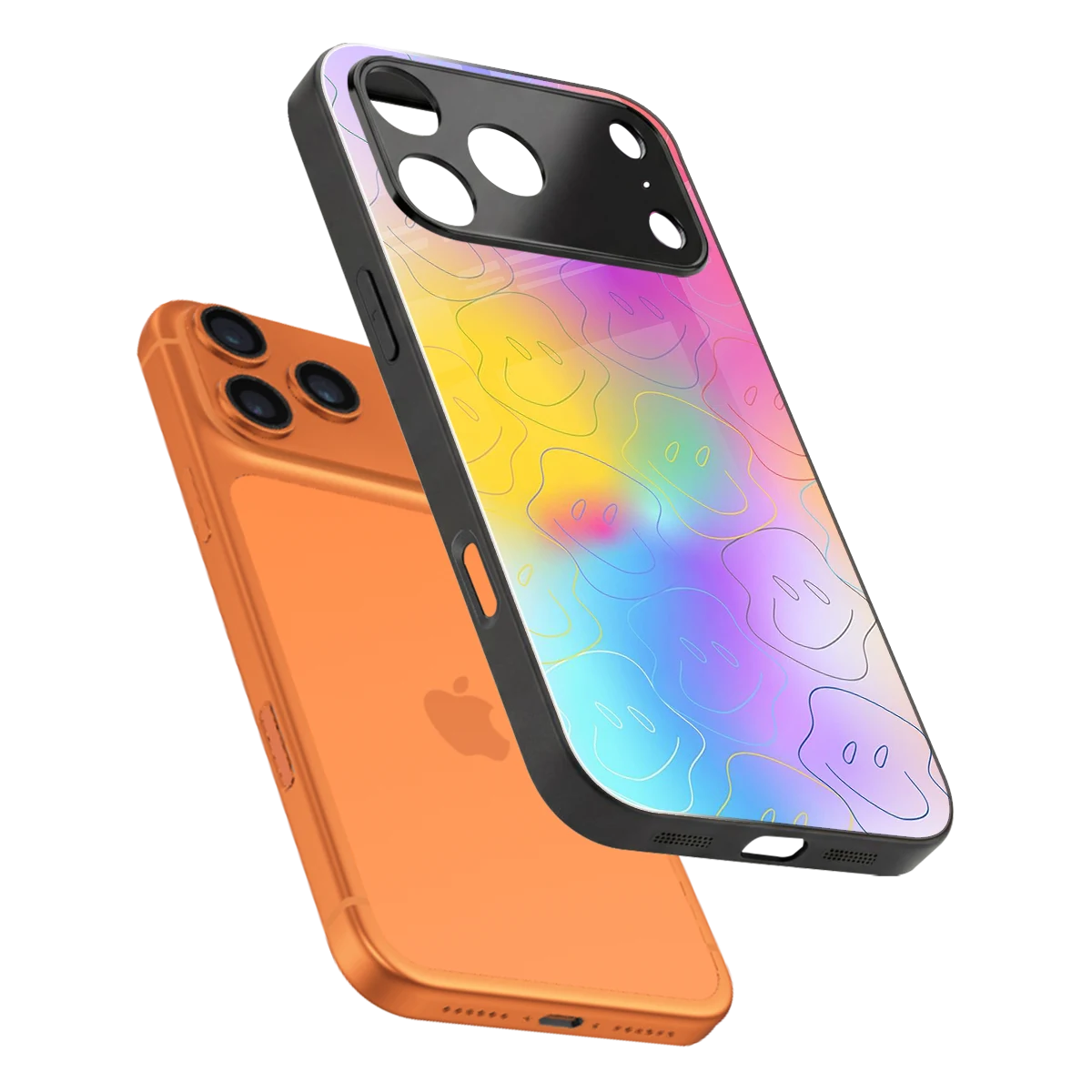 Smiley Colorburst sleek iphone 17 pro cover with tempered glass back and TPU edges