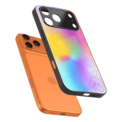 Smiley Colorburst sleek iphone 17 pro cover with tempered glass back and TPU edges