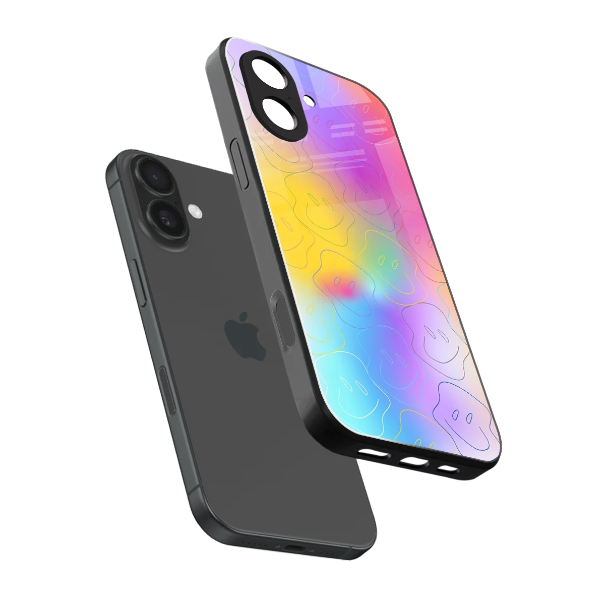 Smiley Colorburst sleek iphone 17 cover with tempered glass back and TPU edges
