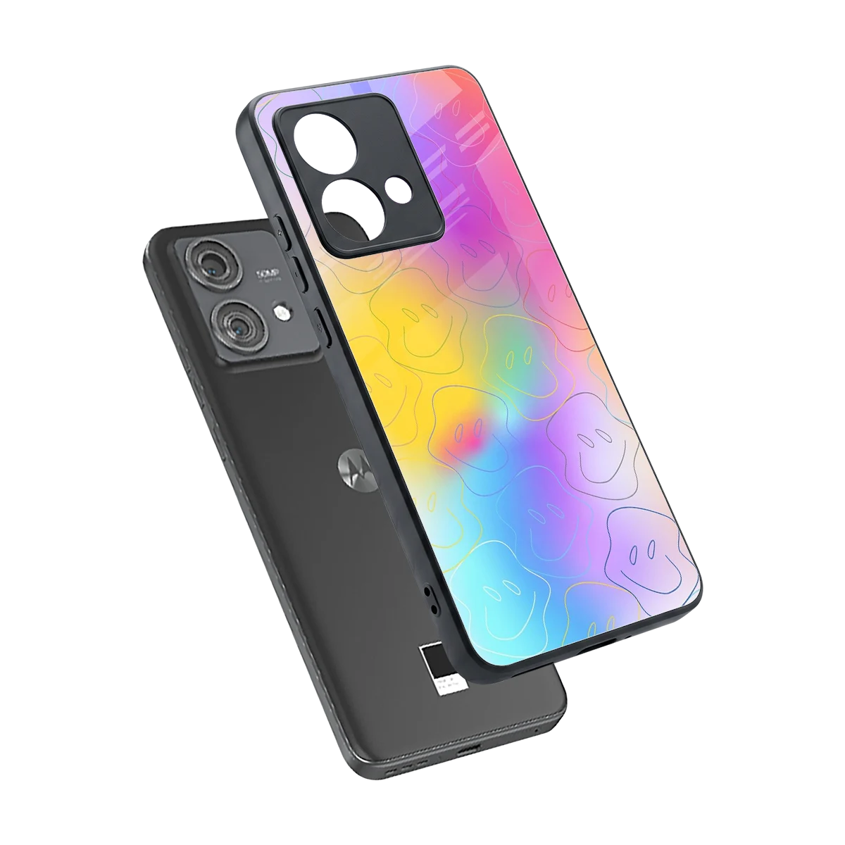 Smiley Colorburst sleek motorola edge 40 neo 5g cover with tempered glass back and TPU edges