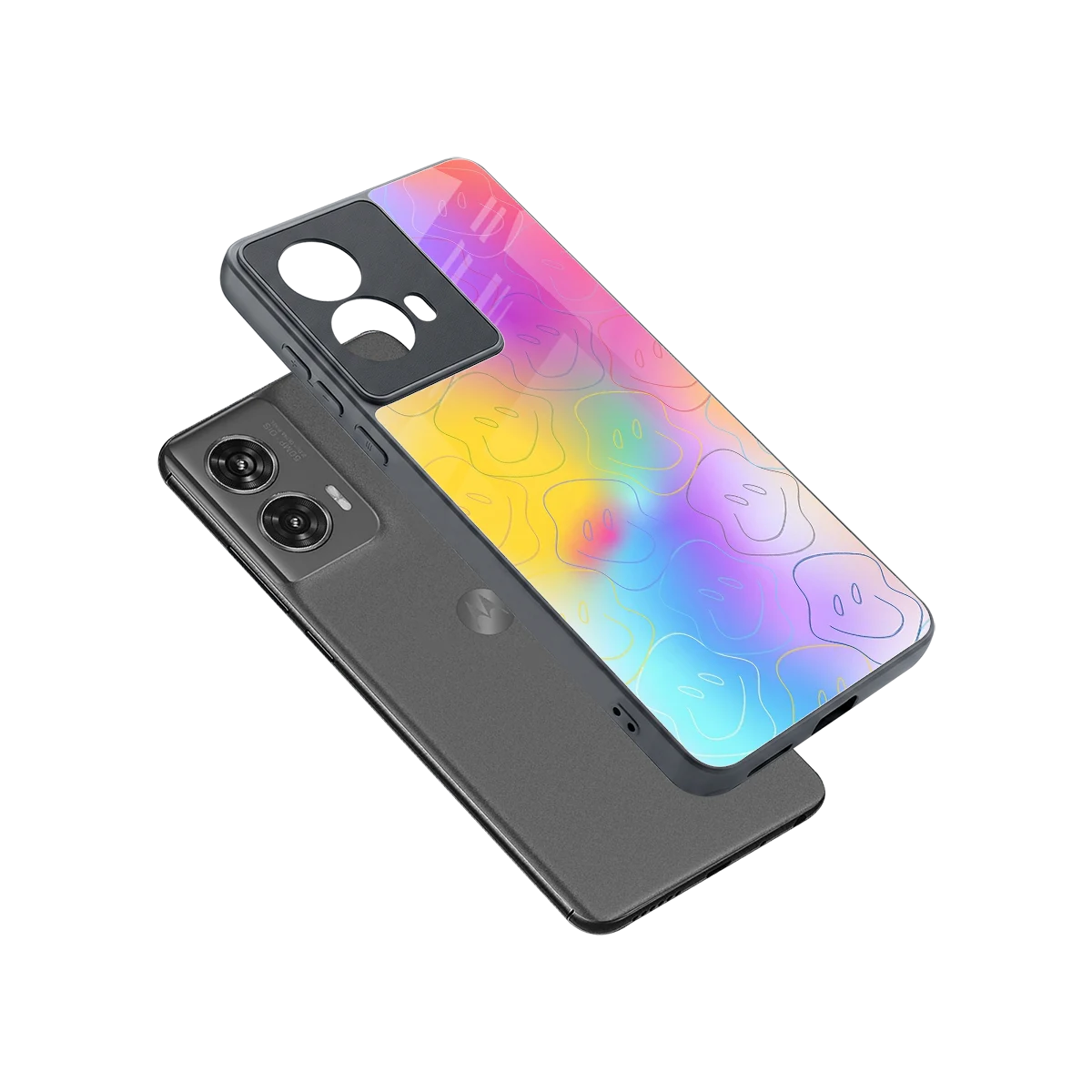 Smiley Colorburst sleek motorola edge 50 fusion cover with tempered glass back and TPU edges