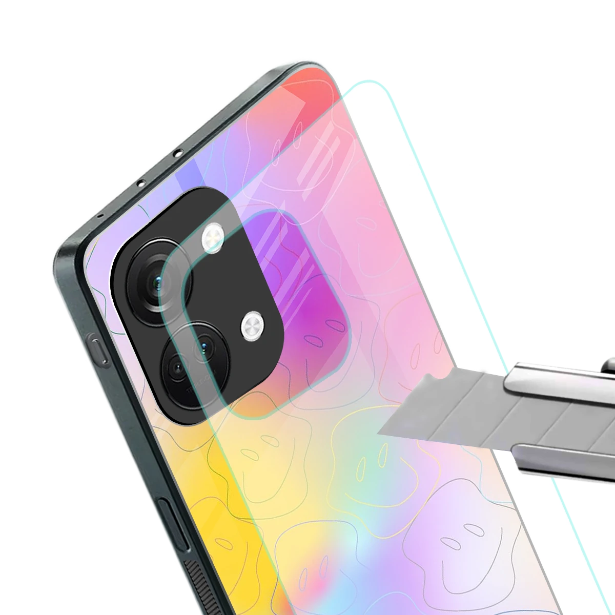 Smiley Colorburst stylish phone case for oneplus nord 3 | glossy glass and slim fit