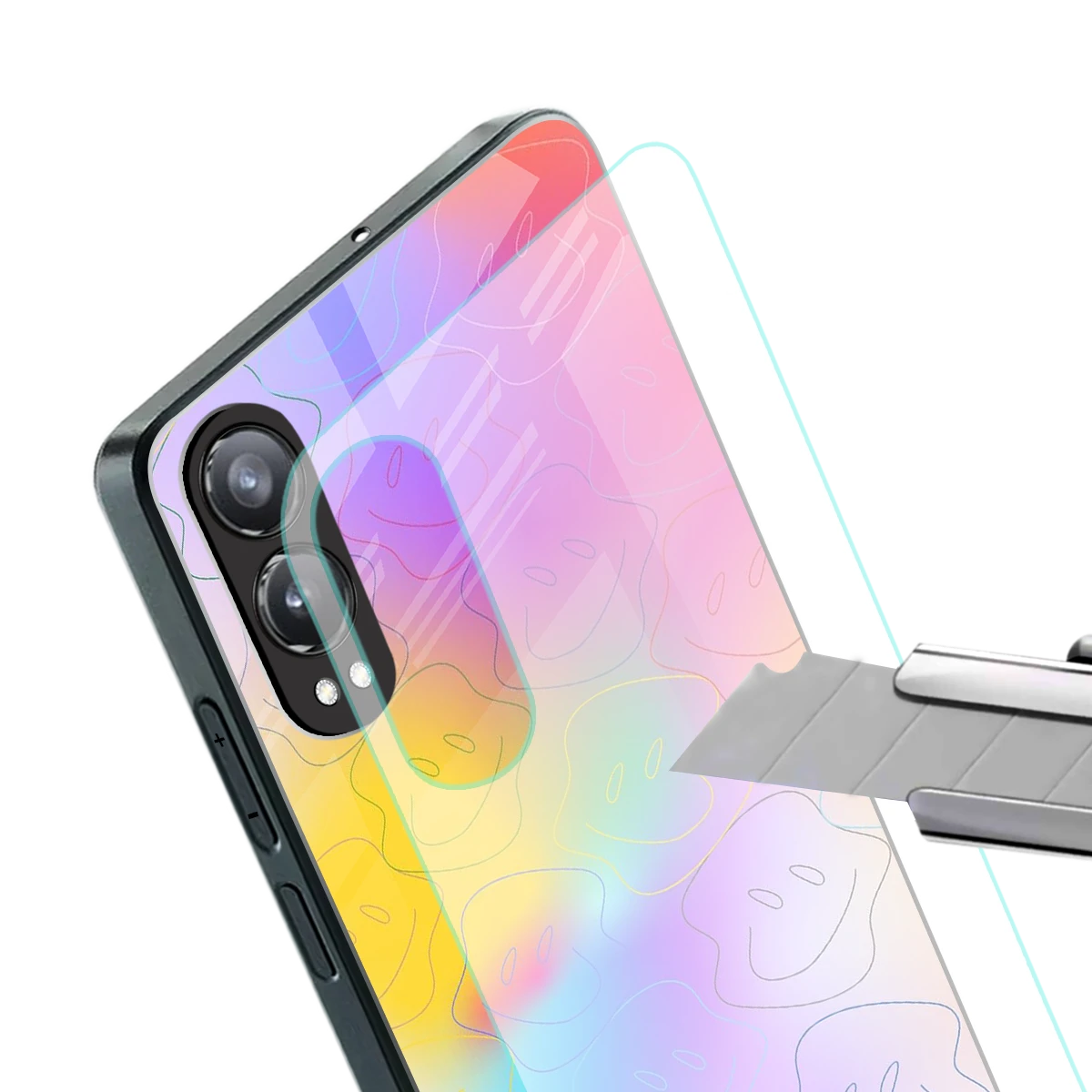 Smiley Colorburst stylish phone case for oneplus nord ce 4 lite | glossy glass and slim fit