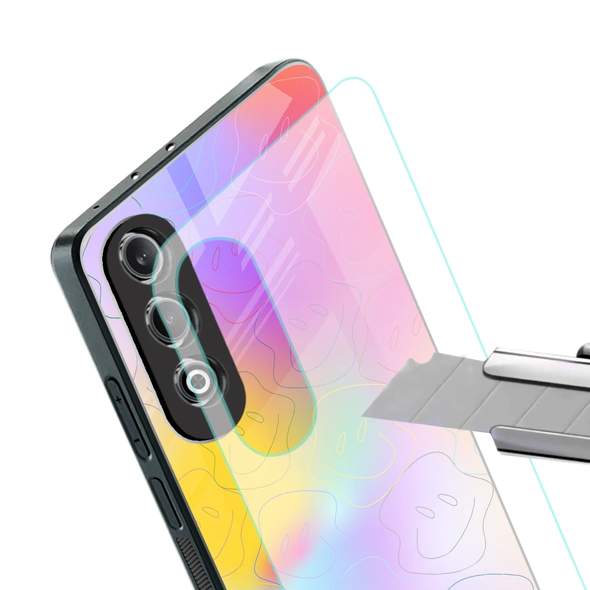 Smiley Colorburst stylish phone case for oneplus nord ce 4 | glossy glass and slim fit