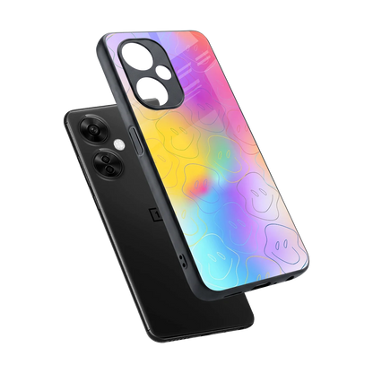Smiley Colorburst sleek oneplus nord ce 3 lite cover with tempered glass back and TPU edges
