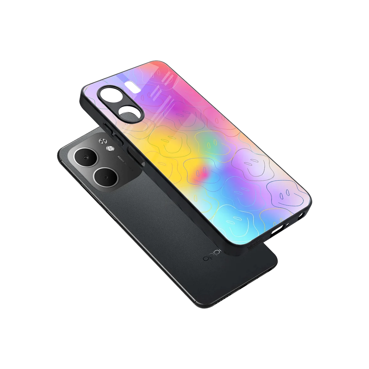 Smiley Colorburst sleek oppo a5x 5g cover with tempered glass back and TPU edges
