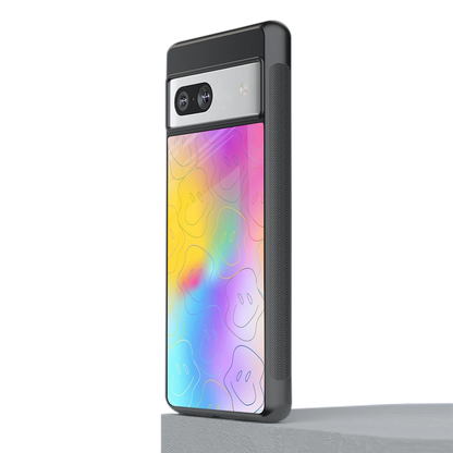 Smiley Colorburst stylish phone case for google pixel 7a | glossy glass and slim fit