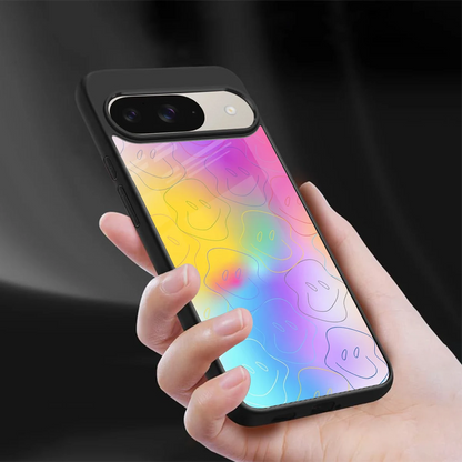Smiley Colorburst sleek google pixel 9 cover with tempered glass back and TPU edges