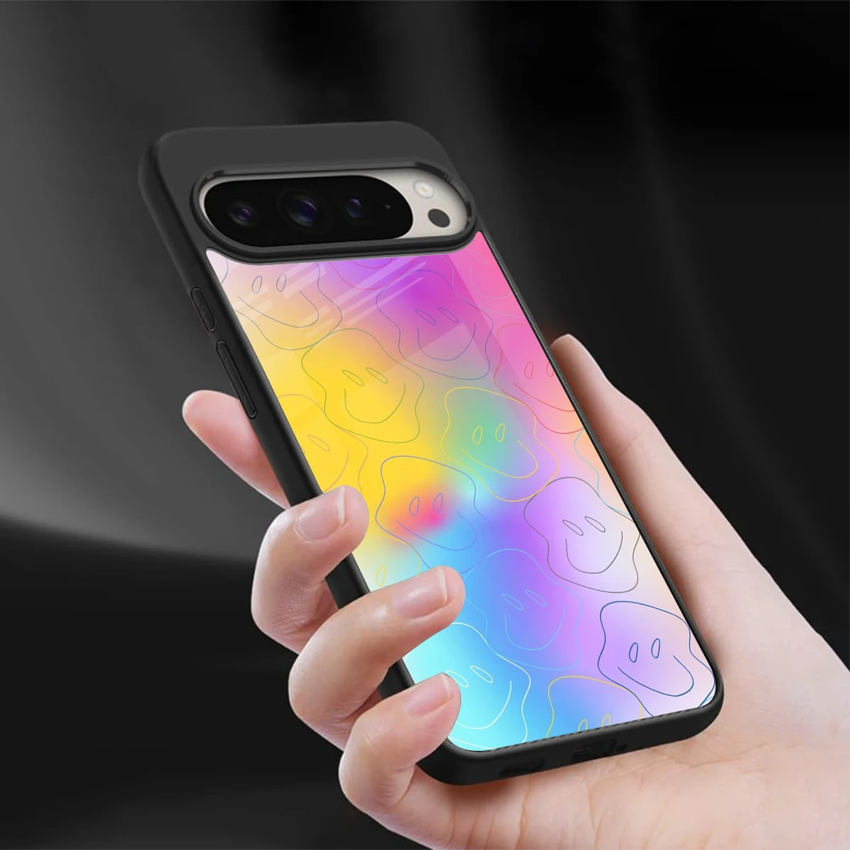 Smiley Colorburst sleek google pixel 9 pro cover with tempered glass back and TPU edges